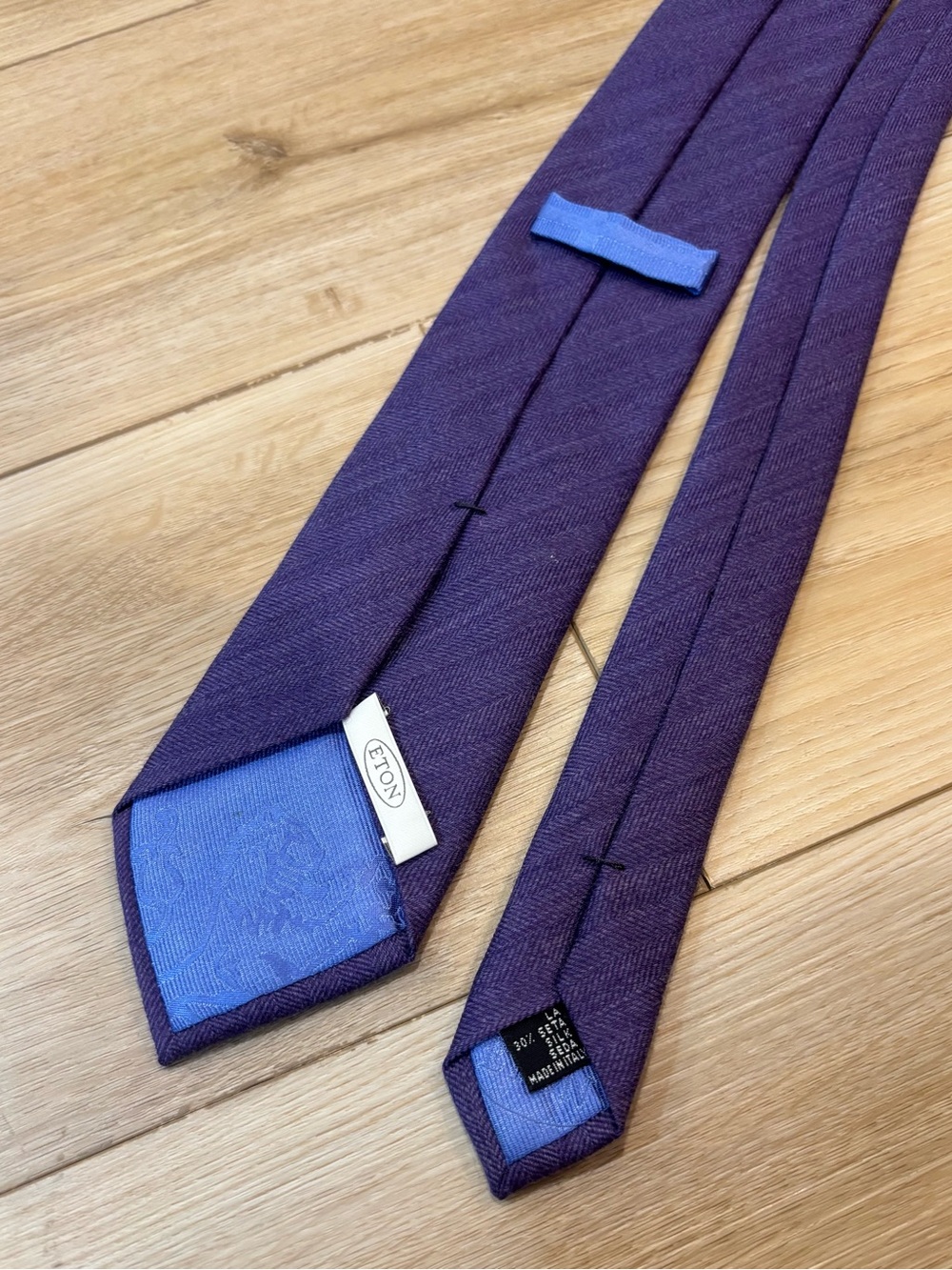 ETON Wool Silk Woven Tie Solid Purple Herringbone Necktie Made in Italy‎ 59”x3”